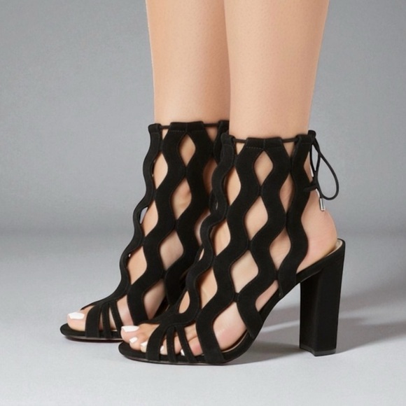 Alexandre Birman Shoes - Alexandre Birman Loretta Black Suede Cutout Block Heels Size 41 /11 US $995 EUC